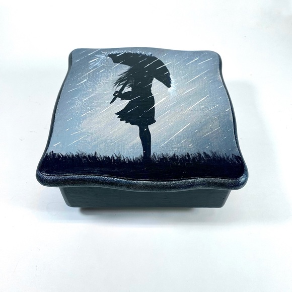 Original Acrylic Art on Upcycled/Reloved Vintage Wood Musical Jewelry Box - Picture 2 of 10